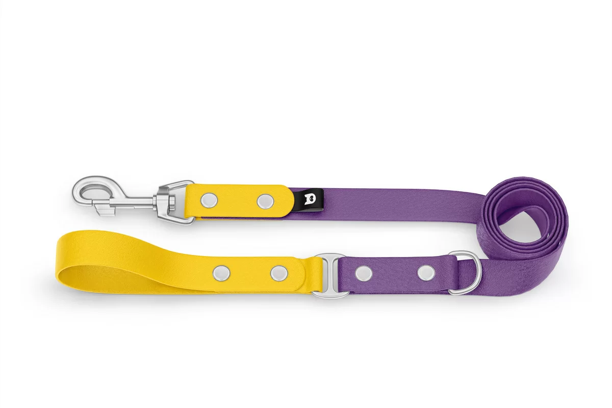 Vodítko pro psa Duo - žluté / purpurové se stříbrnými komponenty