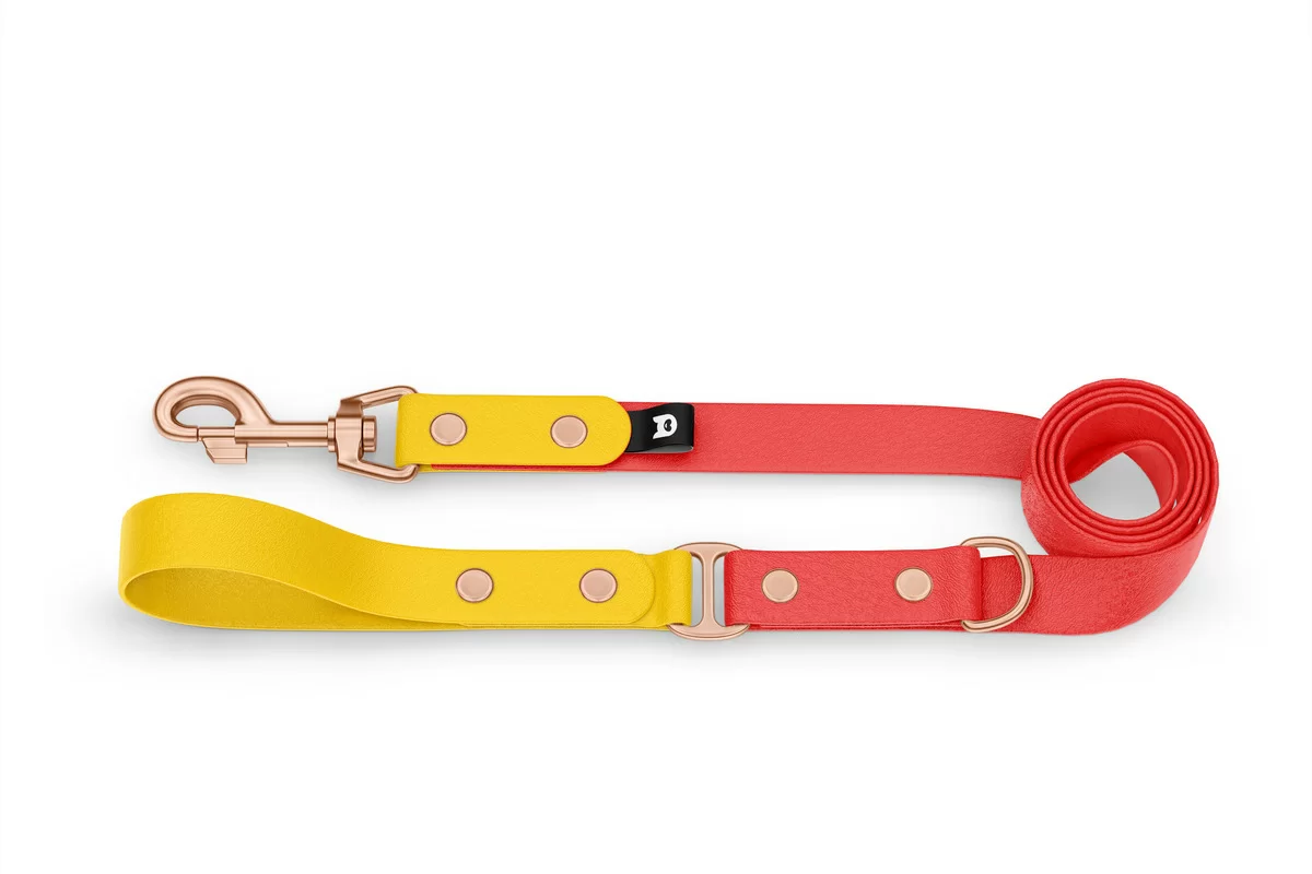 Vodítko pro psa Duo - žluté / červené s růžově zlatými komponenty