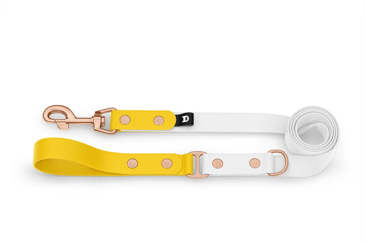 Vodítko pro psa Duo - žluté / bílé s růžově zlatými komponenty
