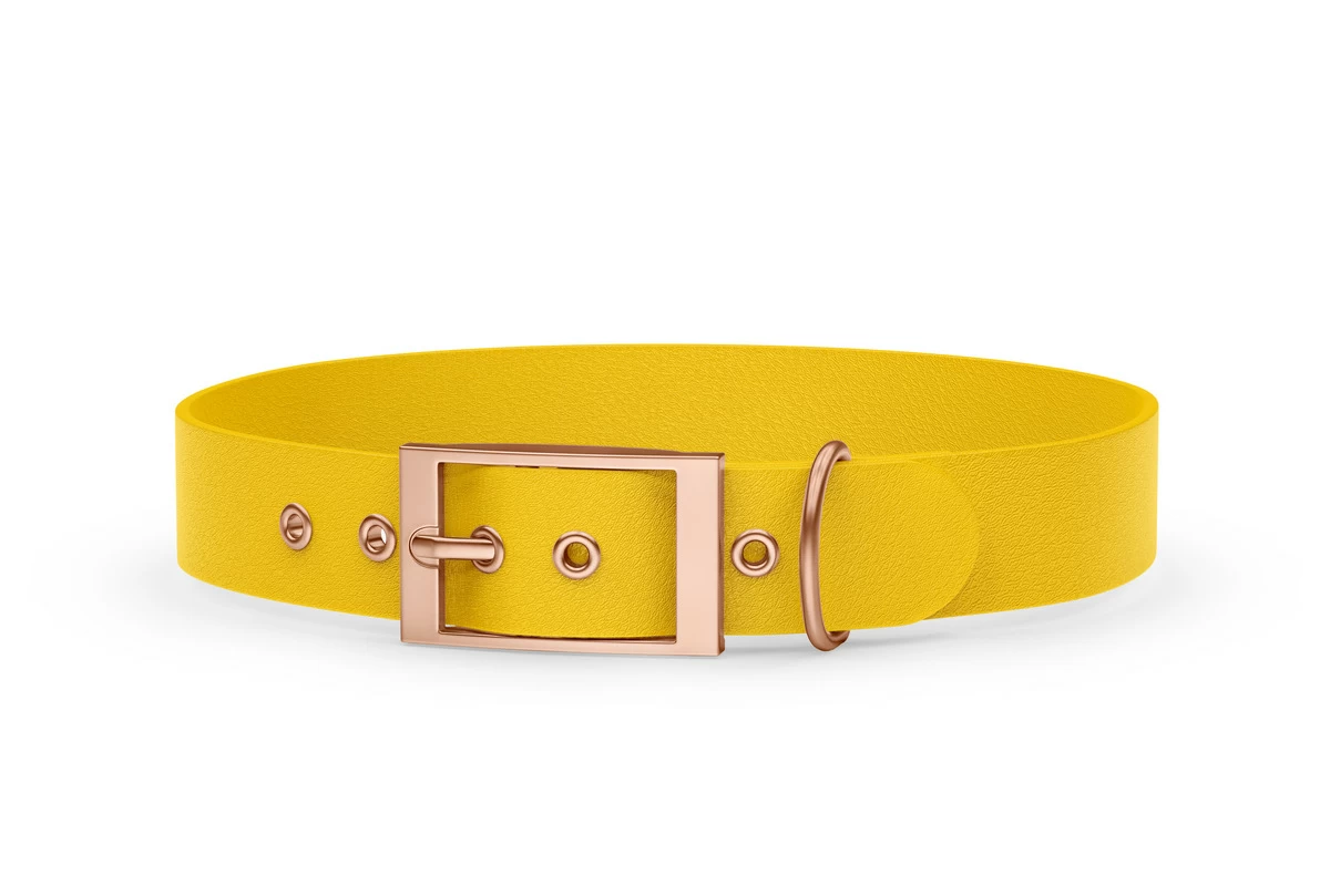 Obojek pro psa Adventure - žlutý s růžově zlatými komponenty