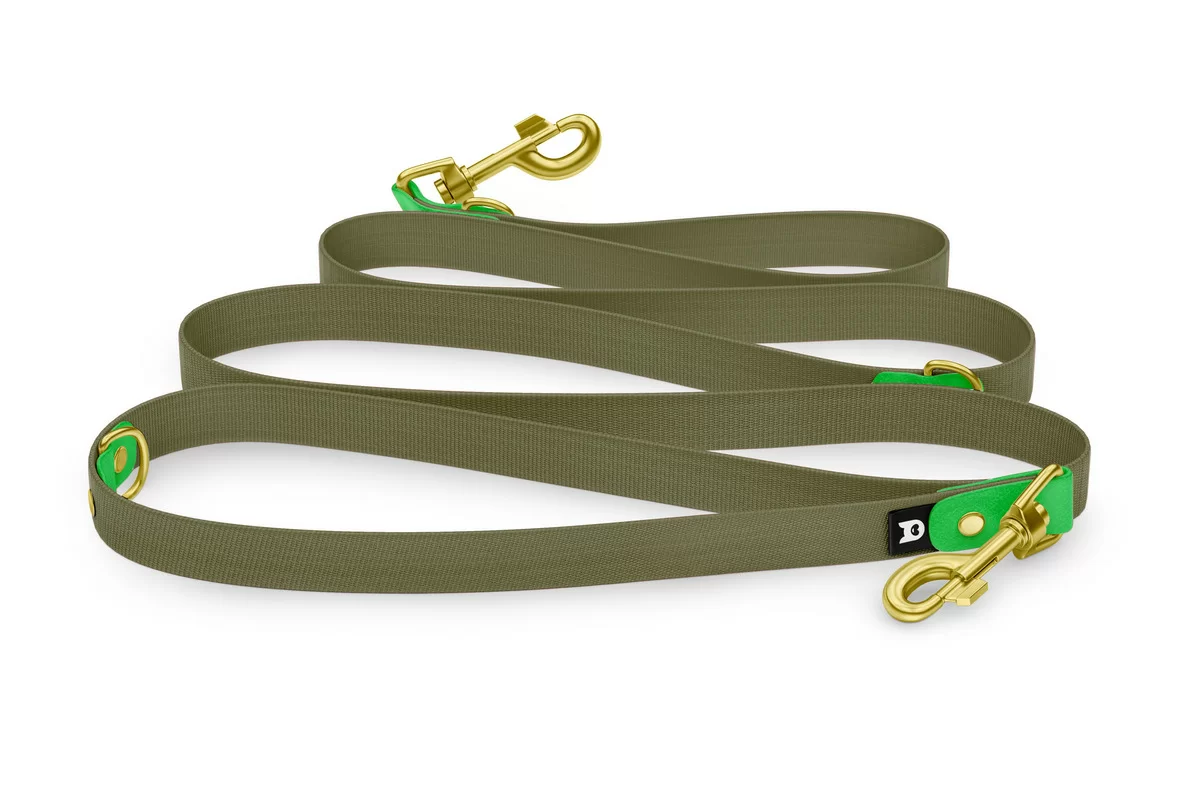 Vodítko pro psa Reduce - neonově zelené / tmavě olivové se zlatými komponenty