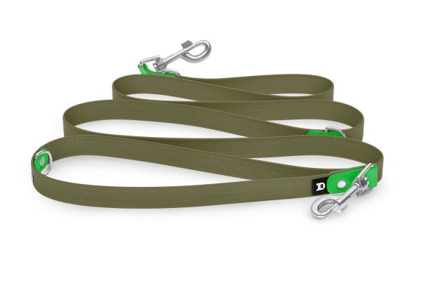 Vodítko pro psa Reduce - neonově zelené / tmavě olivové se stříbrnými komponenty