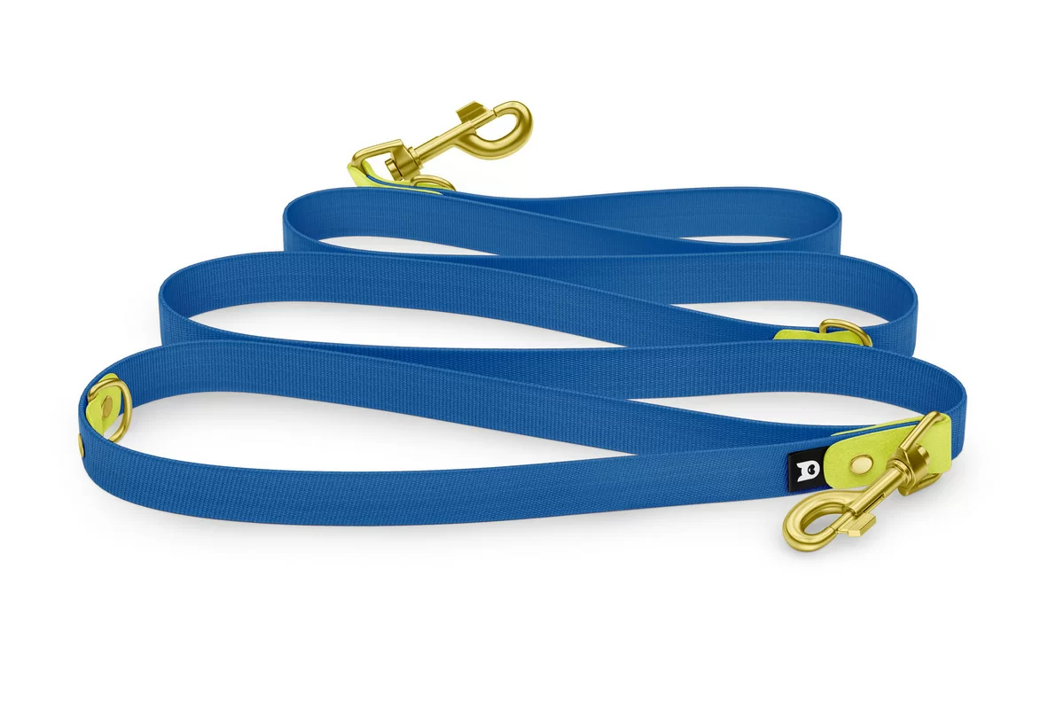 Vodítko pro psa Reduce - neonově žluté / modré se zlatými komponenty