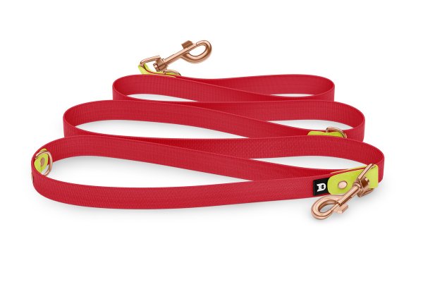 Vodítko pro psa Reduce - neonově žluté / červené s růžově zlatými komponenty
