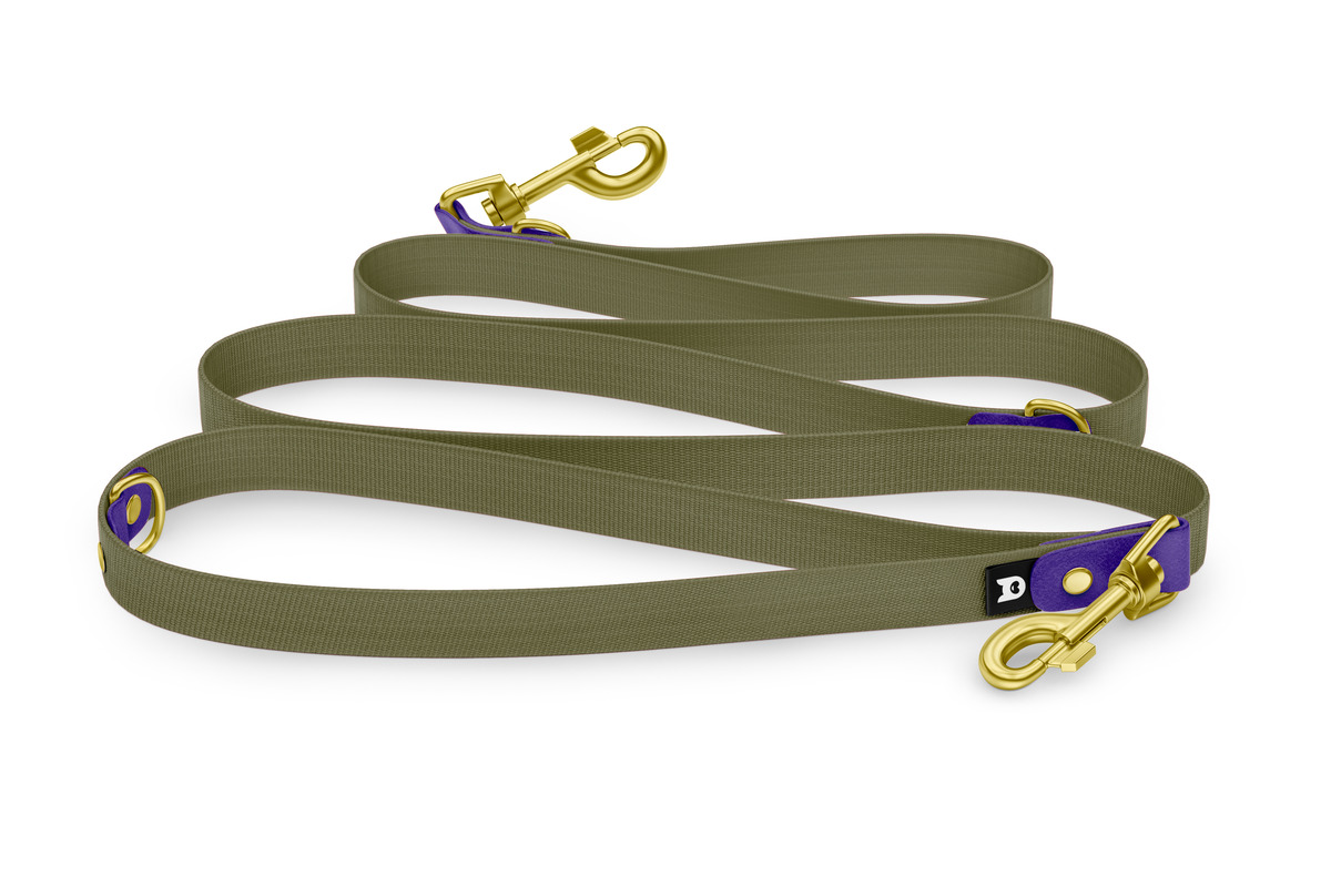 Vodítko pro psa Reduce - fialové / tmavě olivové se zlatými komponenty