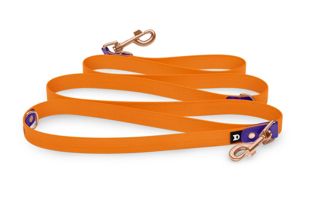Vodítko pro psa Reduce - fialové / oranžové s růžově zlatými komponenty