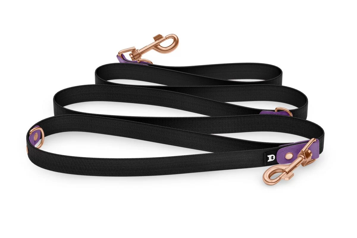 Vodítko pro psa Reduce - purpurové / černé s růžově zlatými komponenty