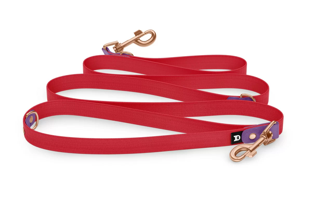Vodítko pro psa Reduce - purpurové / červené s růžově zlatými komponenty